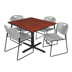 Cain Square Breakroom Table and Chair Package, Cain 48" Square X-Base Breakroom Table with 4 Zeng Stack Chairs