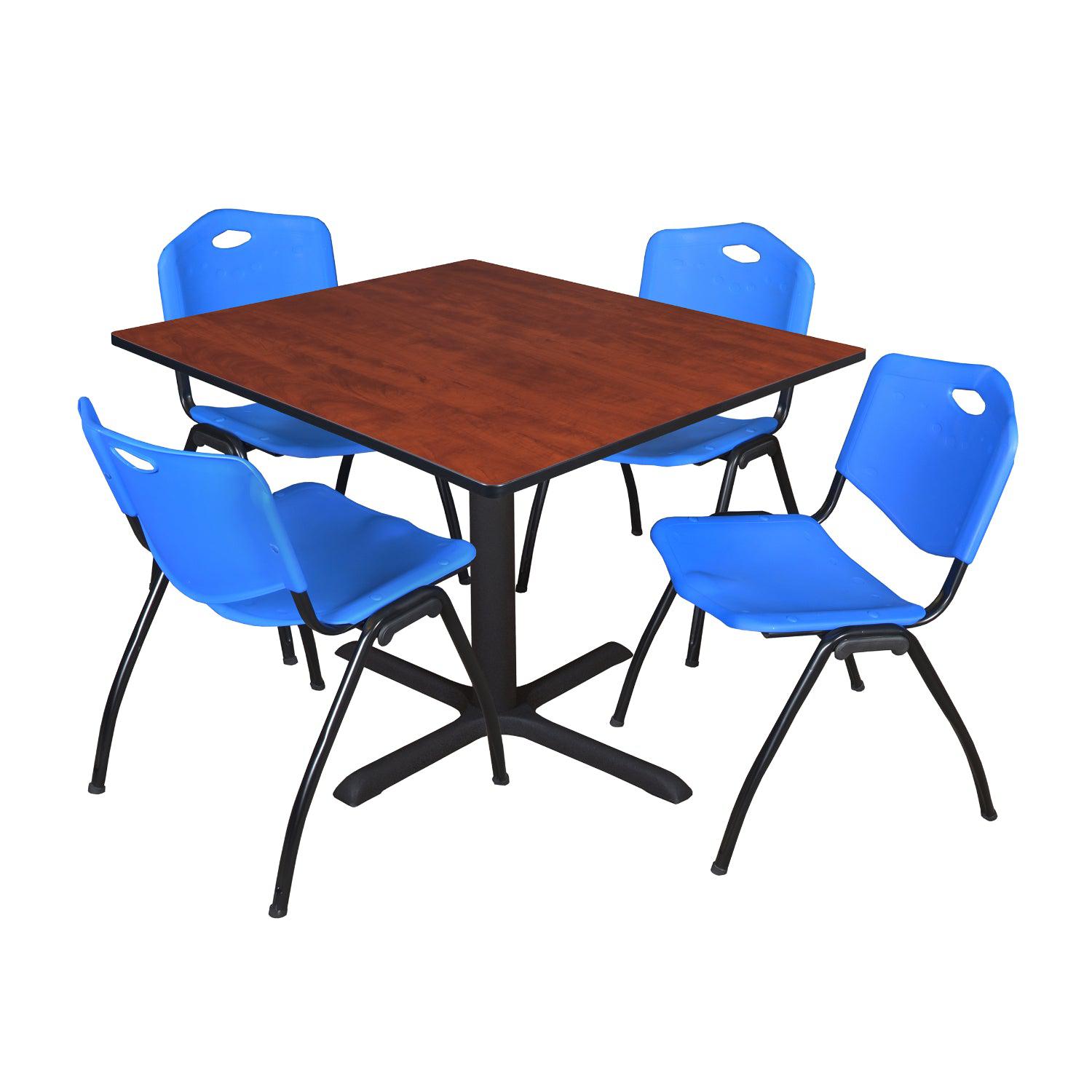 Cain Square Breakroom Table and Chair Package, Cain 48" Square X-Base Breakroom Table with 4 "M" Stack Chairs