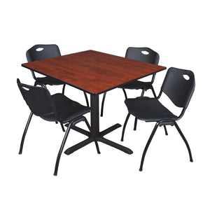 Cain Square Breakroom Table and Chair Package, Cain 48" Square X-Base Breakroom Table with 4 "M" Stack Chairs