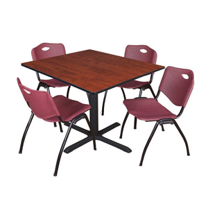 Cain Square Breakroom Table and Chair Package, Cain 48" Square X-Base Breakroom Table with 4 "M" Stack Chairs