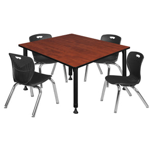 Kee Classroom Table and Chair Package, Kee 48" Square Adjustable Height Table with 4 Andy 12" Stack Chairs