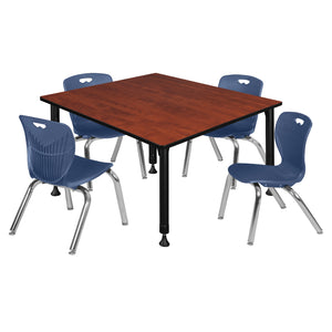 Kee Classroom Table and Chair Package, Kee 48" Square Adjustable Height Table with 4 Andy 12" Stack Chairs