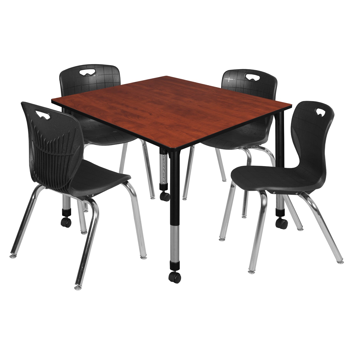 Kee Classroom Table and Chair Package, Kee 48" Square Mobile Adjustable Height Table with 4 Andy 18" Stack Chairs