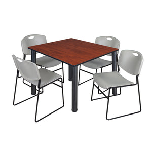 Kee Square Breakroom Table and Chair Package, Kee 48" Square Post-Leg Breakroom Table with 4 Zeng Stack Chairs