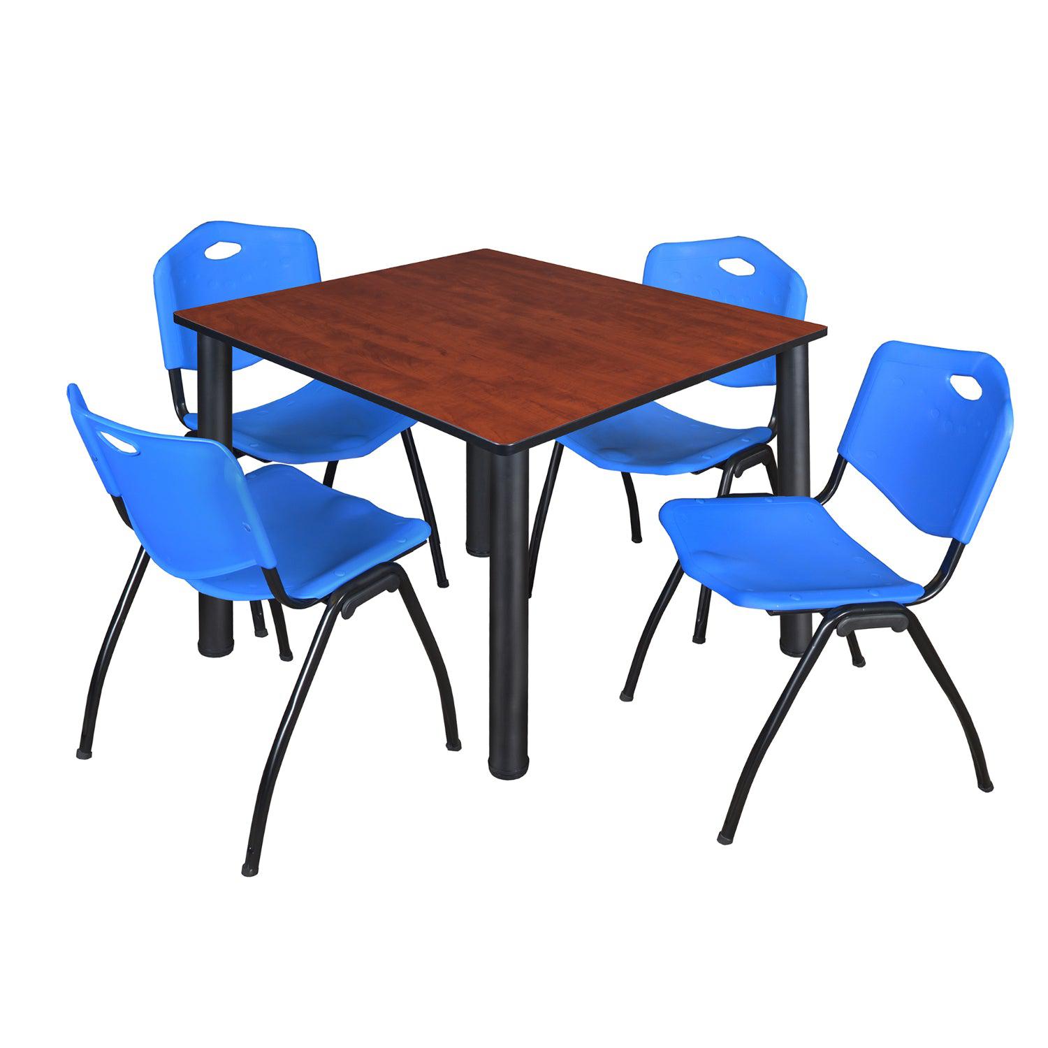 Kee Square Breakroom Table and Chair Package, Kee 48" Square Post-Leg Breakroom Table with 4 M Stack Chairs