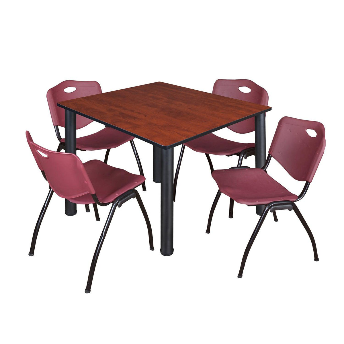 Kee Square Breakroom Table and Chair Package, Kee 48" Square Post-Leg Breakroom Table with 4 M Stack Chairs