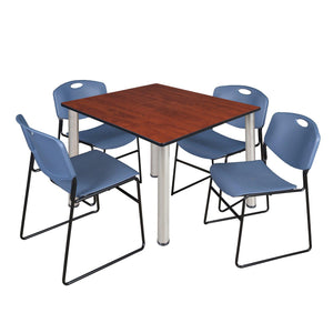 Kee Square Breakroom Table and Chair Package, Kee 48" Square Post-Leg Breakroom Table with 4 Zeng Stack Chairs