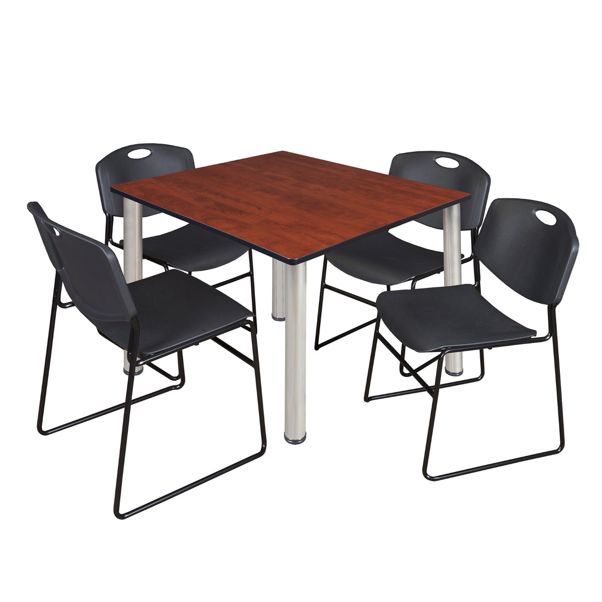 Kee Square Breakroom Table and Chair Package, Kee 48" Square Post-Leg Breakroom Table with 4 Zeng Stack Chairs