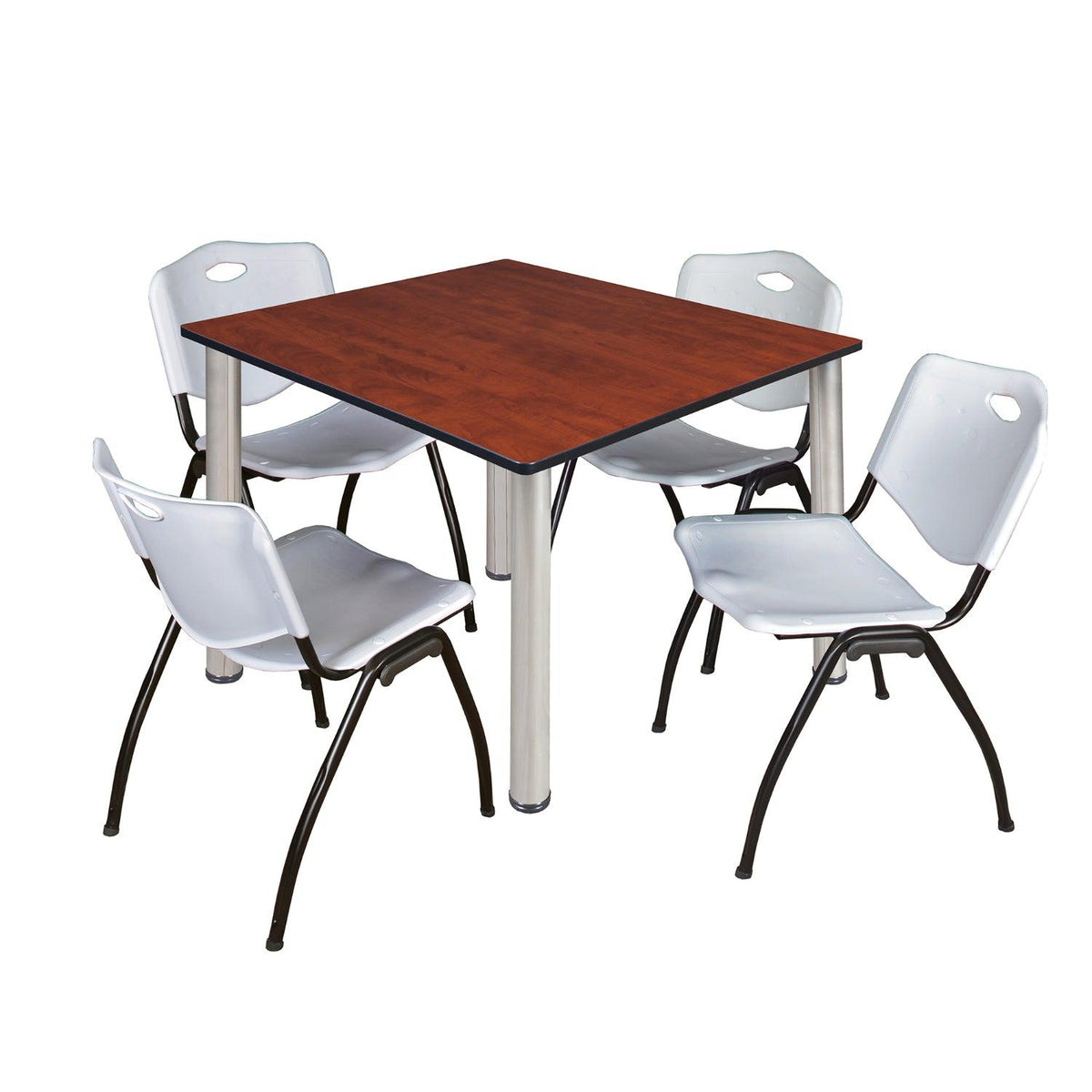 Kee Square Breakroom Table and Chair Package, Kee 48" Square Post-Leg Breakroom Table with 4 M Stack Chairs