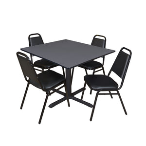 Cain Square Breakroom Table and Chair Package, Cain 48" Square X-Base Breakroom Table with 4 Restaurant Stack Chairs