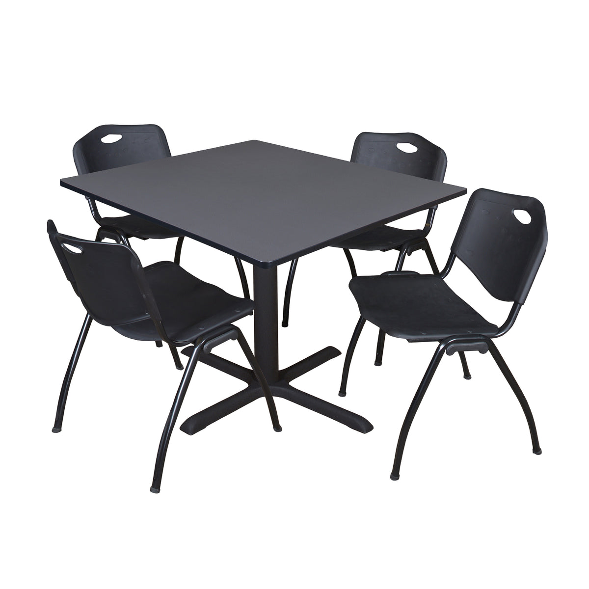 Cain Square Breakroom Table and Chair Package, Cain 48" Square X-Base Breakroom Table with 4 "M" Stack Chairs