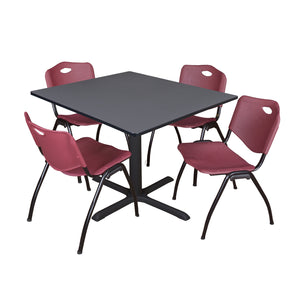 Cain Square Breakroom Table and Chair Package, Cain 48" Square X-Base Breakroom Table with 4 "M" Stack Chairs