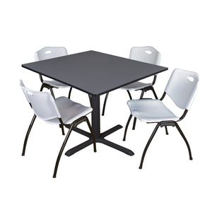 Cain Square Breakroom Table and Chair Package, Cain 48" Square X-Base Breakroom Table with 4 "M" Stack Chairs