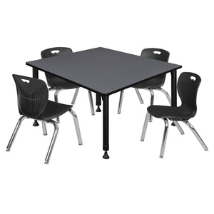 Kee Classroom Table and Chair Package, Kee 48" Square Adjustable Height Table with 4 Andy 12" Stack Chairs