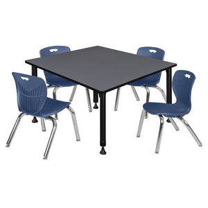 Kee Classroom Table and Chair Package, Kee 48" Square Adjustable Height Table with 4 Andy 12" Stack Chairs