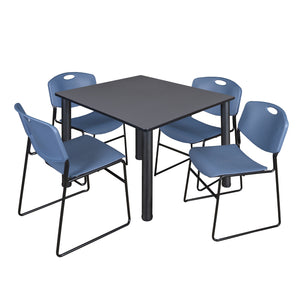 Kee Square Breakroom Table and Chair Package, Kee 48" Square Post-Leg Breakroom Table with 4 Zeng Stack Chairs