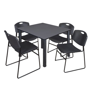 Kee Square Breakroom Table and Chair Package, Kee 48" Square Post-Leg Breakroom Table with 4 Zeng Stack Chairs