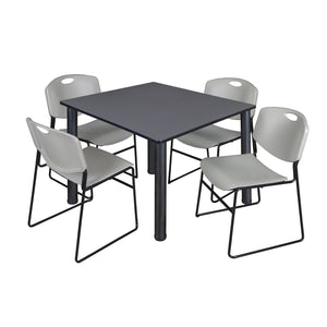 Kee Square Breakroom Table and Chair Package, Kee 48" Square Post-Leg Breakroom Table with 4 Zeng Stack Chairs