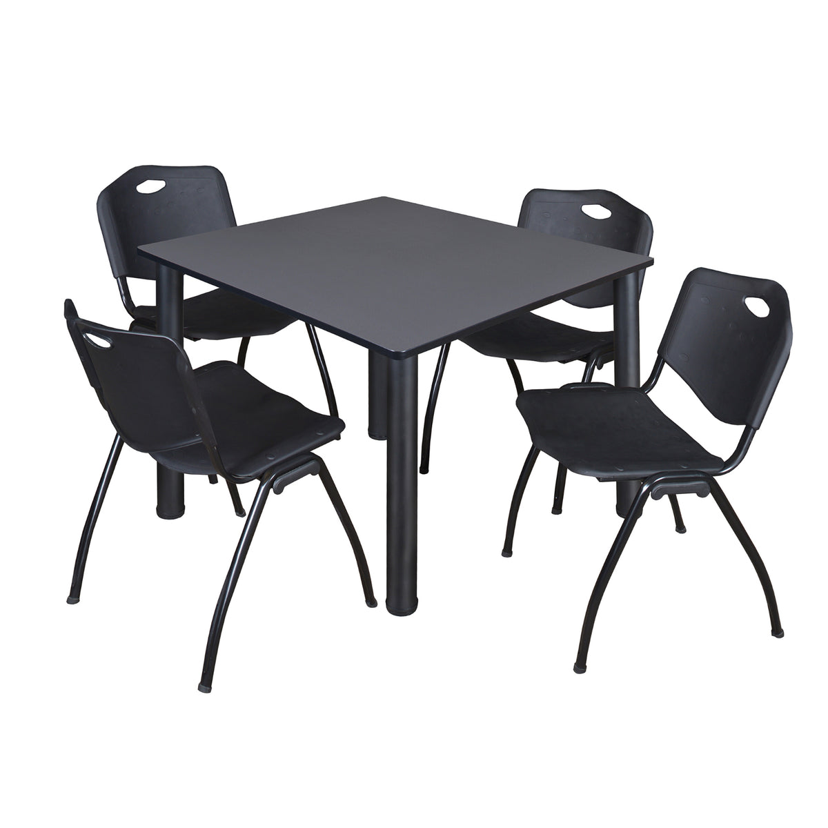 Kee Square Breakroom Table and Chair Package, Kee 48" Square Post-Leg Breakroom Table with 4 M Stack Chairs