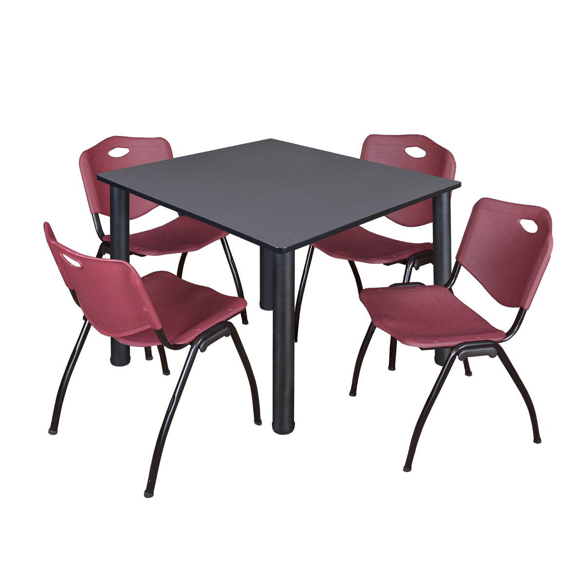 Kee Square Breakroom Table and Chair Package, Kee 48" Square Post-Leg Breakroom Table with 4 M Stack Chairs