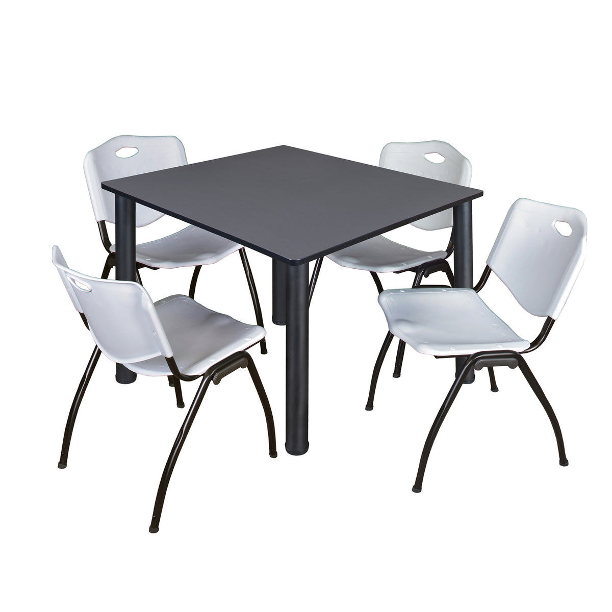Kee Square Breakroom Table and Chair Package, Kee 48" Square Post-Leg Breakroom Table with 4 M Stack Chairs