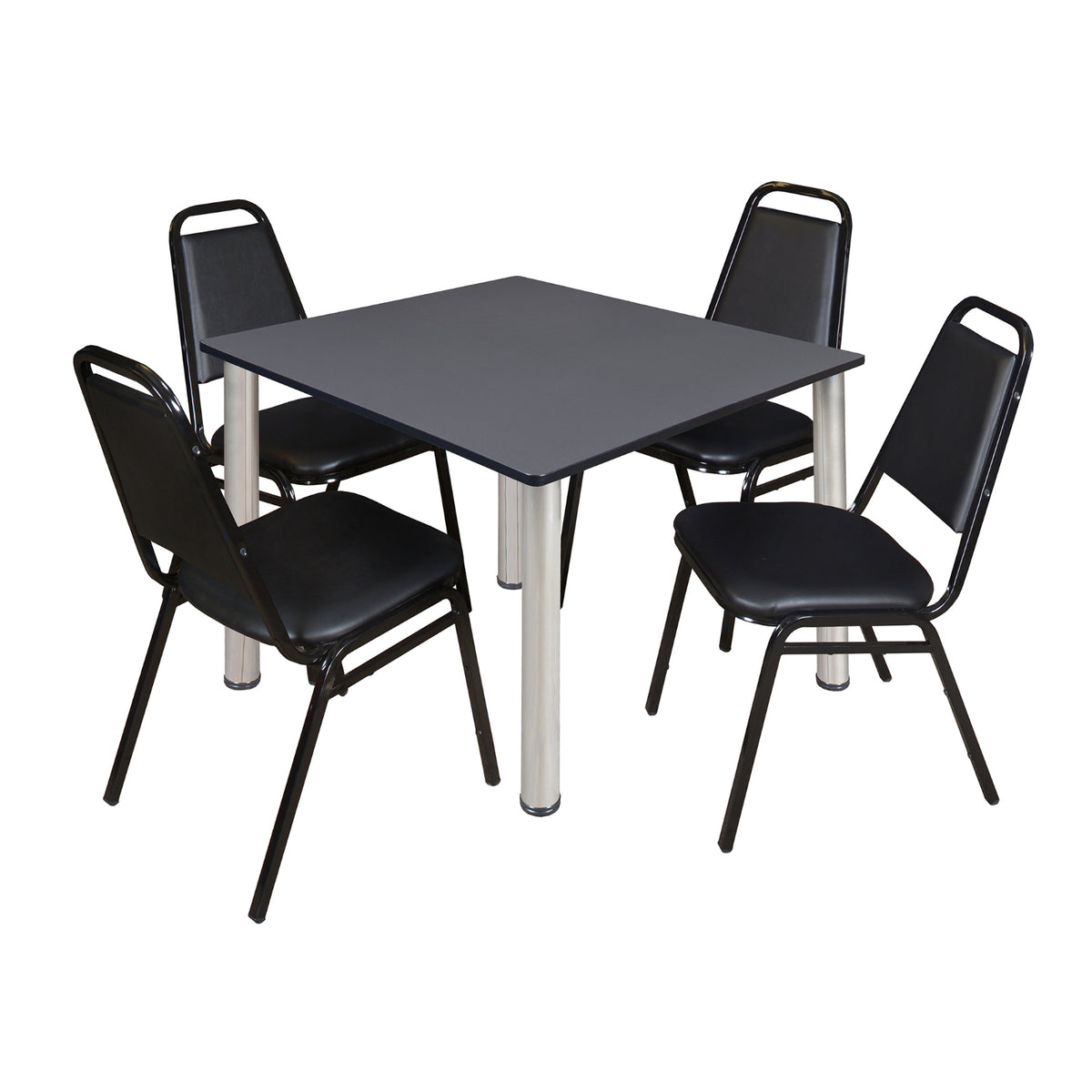 Kee Square Breakroom Table and Chair Package, Kee 48" Square Post-Leg Breakroom Table with 4 Restaurant Stack Chairs
