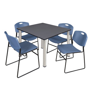 Kee Square Breakroom Table and Chair Package, Kee 48" Square Post-Leg Breakroom Table with 4 Zeng Stack Chairs