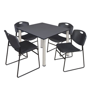 Kee Square Breakroom Table and Chair Package, Kee 48" Square Post-Leg Breakroom Table with 4 Zeng Stack Chairs