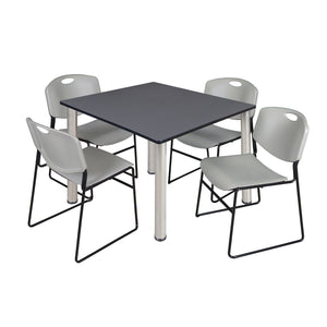 Kee Square Breakroom Table and Chair Package, Kee 48" Square Post-Leg Breakroom Table with 4 Zeng Stack Chairs