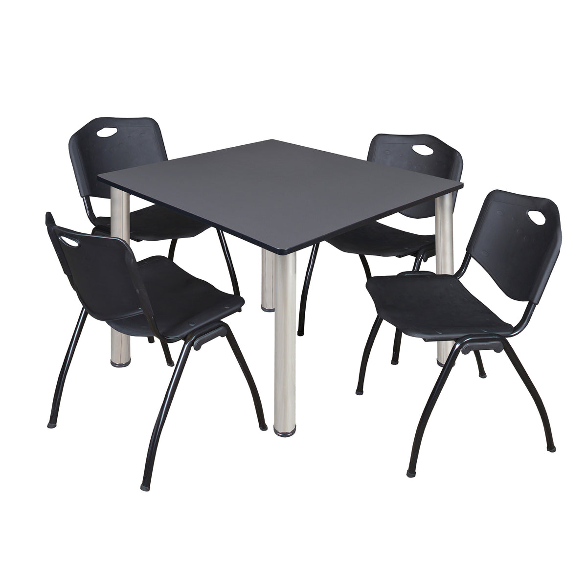 Kee Square Breakroom Table and Chair Package, Kee 48" Square Post-Leg Breakroom Table with 4 M Stack Chairs