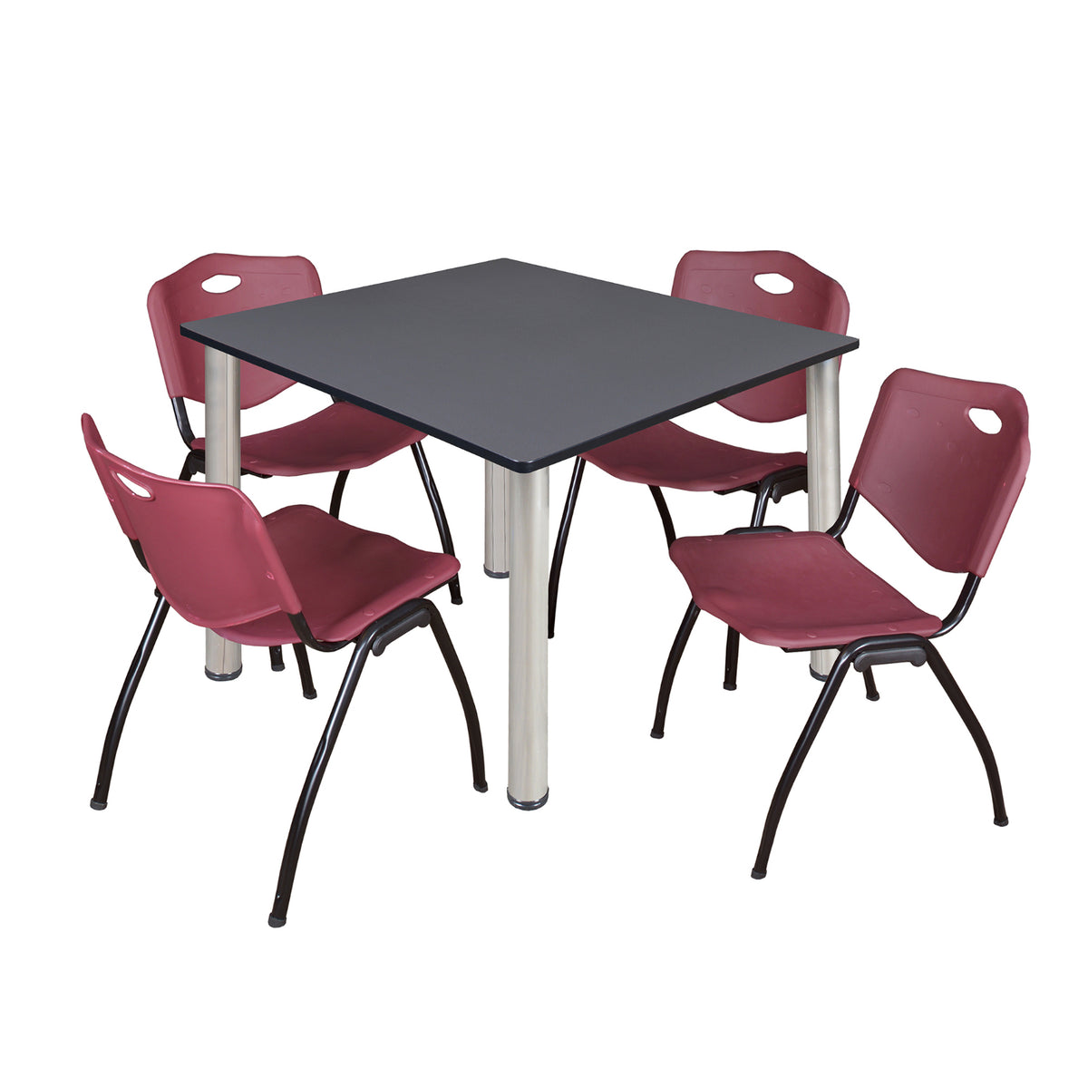 Kee Square Breakroom Table and Chair Package, Kee 48" Square Post-Leg Breakroom Table with 4 M Stack Chairs