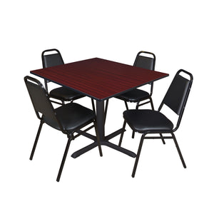 Cain Square Breakroom Table and Chair Package, Cain 48" Square X-Base Breakroom Table with 4 Restaurant Stack Chairs