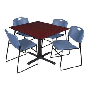 Cain Square Breakroom Table and Chair Package, Cain 48" Square X-Base Breakroom Table with 4 Zeng Stack Chairs