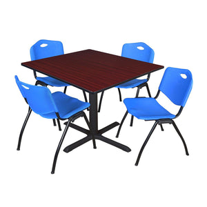 Cain Square Breakroom Table and Chair Package, Cain 48" Square X-Base Breakroom Table with 4 "M" Stack Chairs