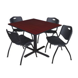 Cain Square Breakroom Table and Chair Package, Cain 48" Square X-Base Breakroom Table with 4 "M" Stack Chairs