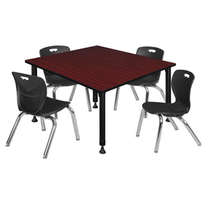 Kee Classroom Table and Chair Package, Kee 48" Square Adjustable Height Table with 4 Andy 12" Stack Chairs