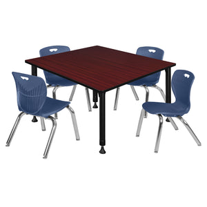 Kee Classroom Table and Chair Package, Kee 48" Square Adjustable Height Table with 4 Andy 12" Stack Chairs