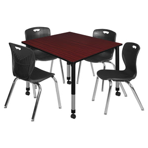 Kee Classroom Table and Chair Package, Kee 48" Square Mobile Adjustable Height Table with 4 Andy 18" Stack Chairs