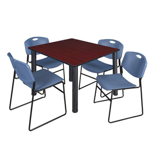 Kee Square Breakroom Table and Chair Package, Kee 48" Square Post-Leg Breakroom Table with 4 Zeng Stack Chairs