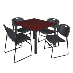 Kee Square Breakroom Table and Chair Package, Kee 48" Square Post-Leg Breakroom Table with 4 Zeng Stack Chairs