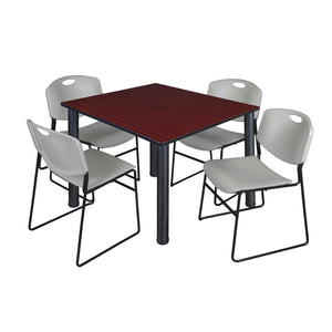 Kee Square Breakroom Table and Chair Package, Kee 48" Square Post-Leg Breakroom Table with 4 Zeng Stack Chairs