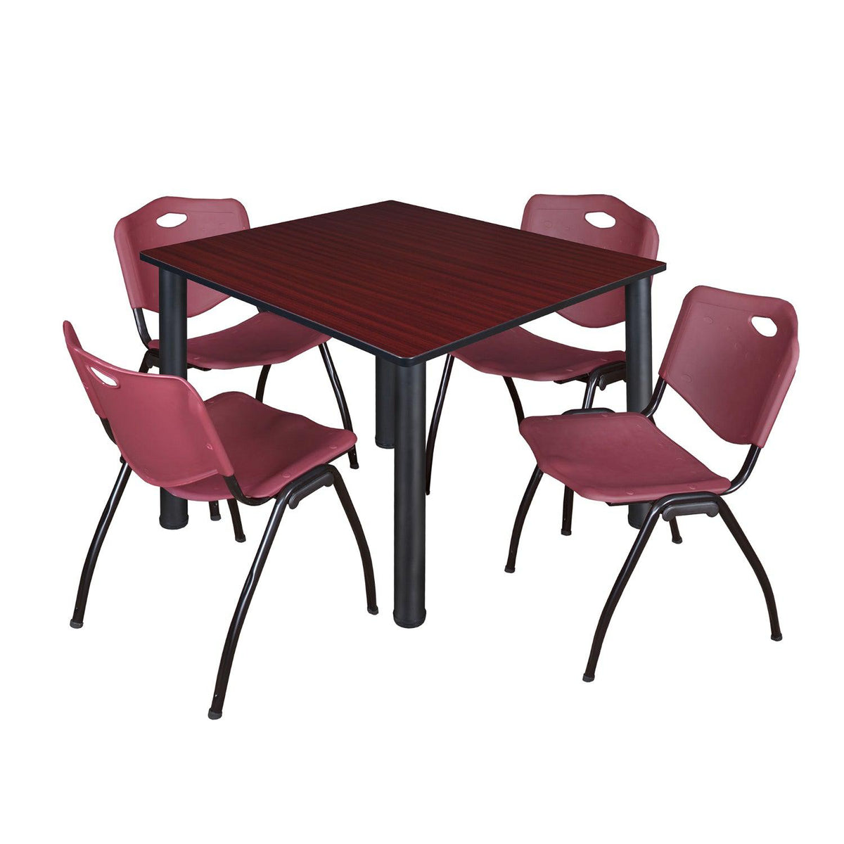 Kee Square Breakroom Table and Chair Package, Kee 48" Square Post-Leg Breakroom Table with 4 M Stack Chairs