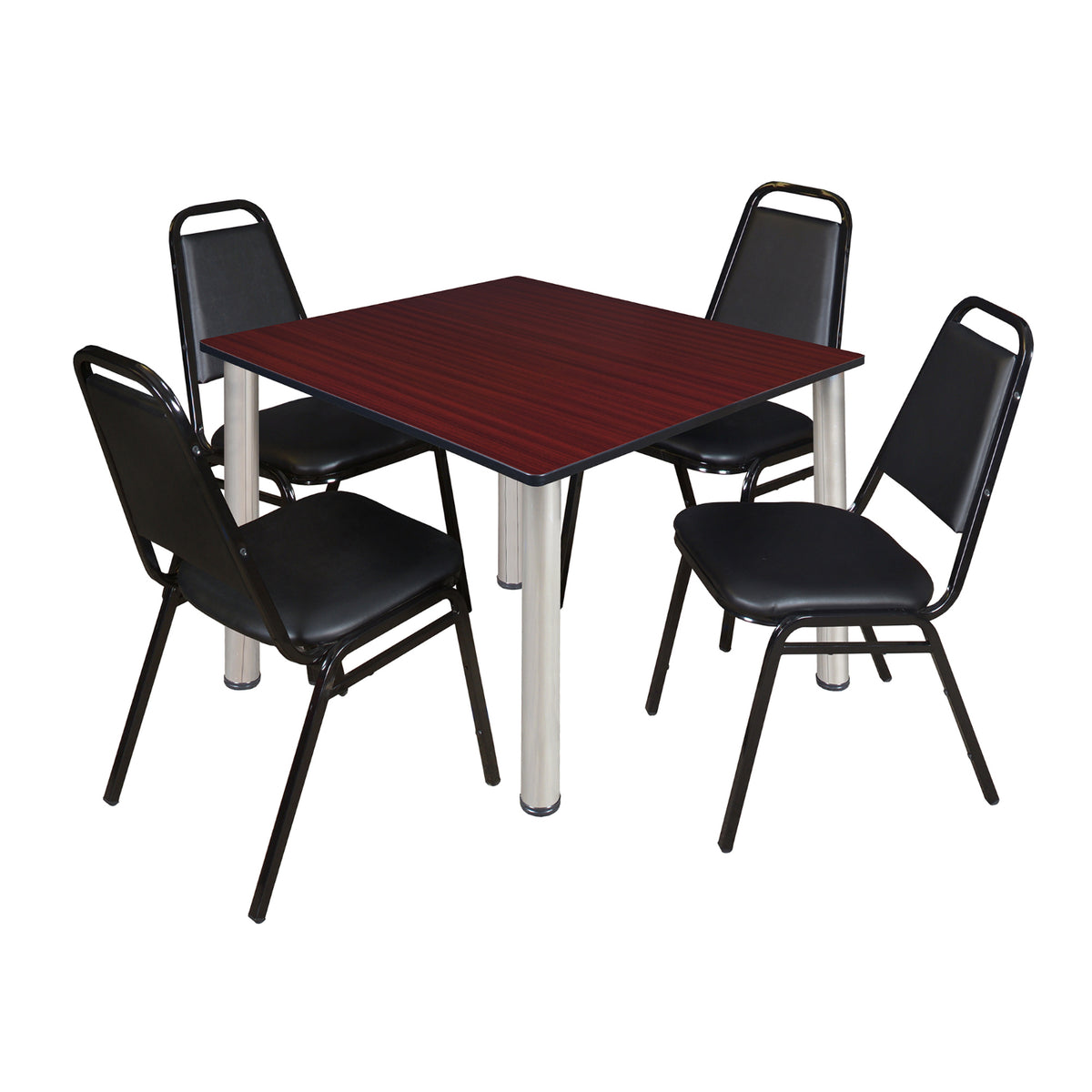Kee Square Breakroom Table and Chair Package, Kee 48" Square Post-Leg Breakroom Table with 4 Restaurant Stack Chairs