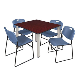 Kee Square Breakroom Table and Chair Package, Kee 48" Square Post-Leg Breakroom Table with 4 Zeng Stack Chairs