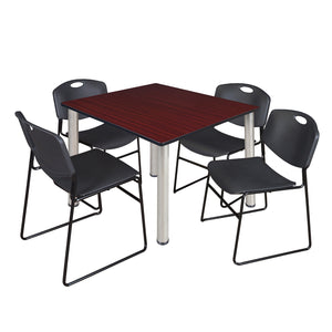 Kee Square Breakroom Table and Chair Package, Kee 48" Square Post-Leg Breakroom Table with 4 Zeng Stack Chairs