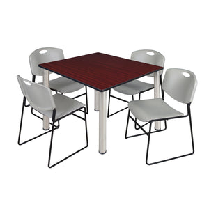 Kee Square Breakroom Table and Chair Package, Kee 48" Square Post-Leg Breakroom Table with 4 Zeng Stack Chairs