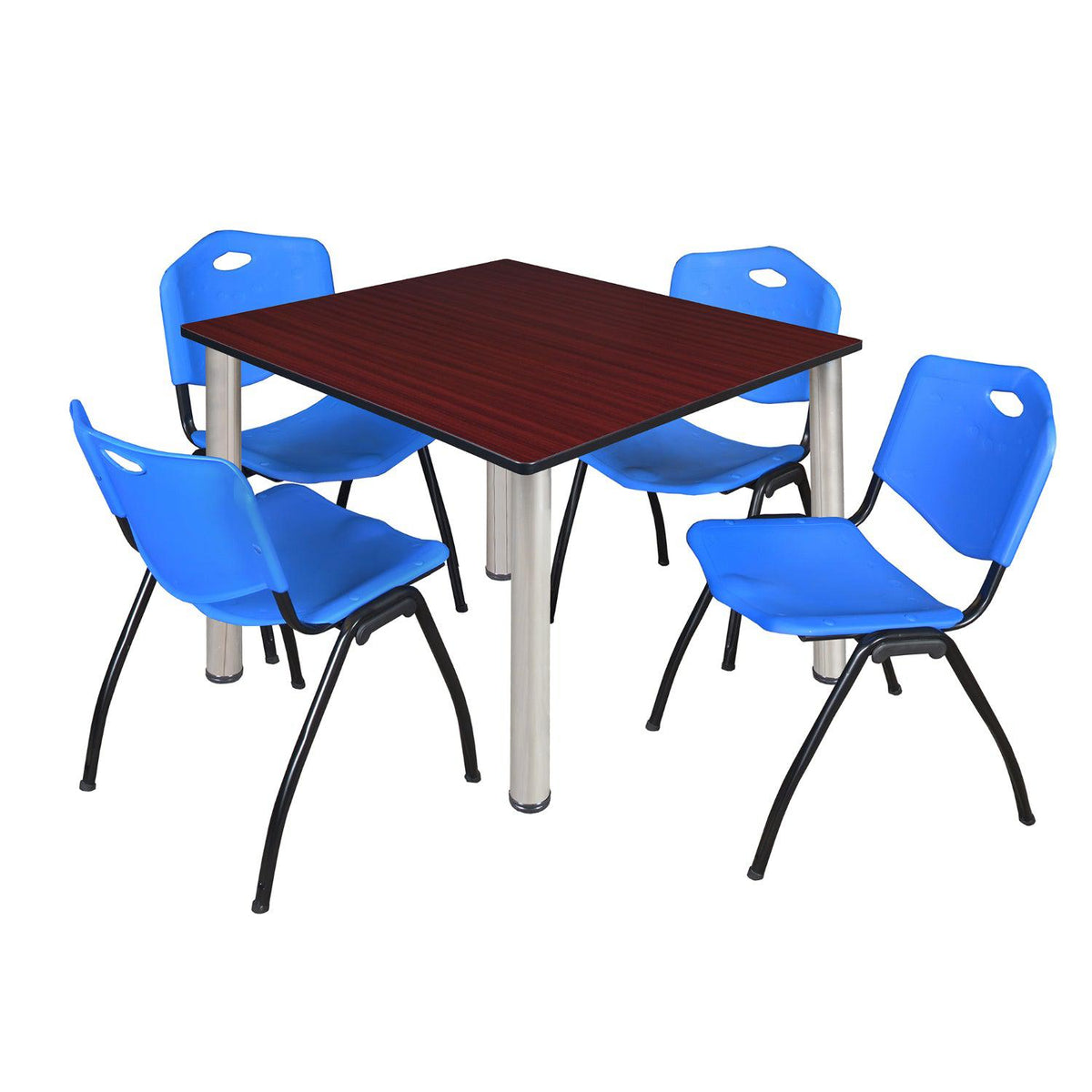Kee Square Breakroom Table and Chair Package, Kee 48" Square Post-Leg Breakroom Table with 4 M Stack Chairs