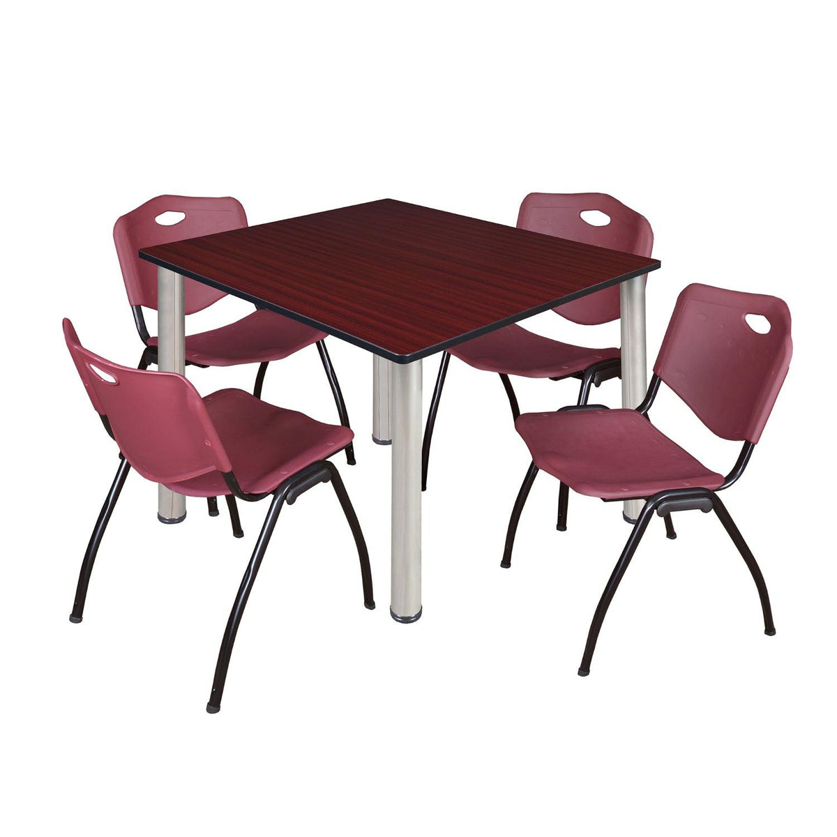Kee Square Breakroom Table and Chair Package, Kee 48" Square Post-Leg Breakroom Table with 4 M Stack Chairs