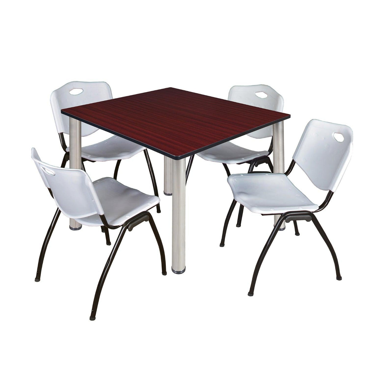 Kee Square Breakroom Table and Chair Package, Kee 48" Square Post-Leg Breakroom Table with 4 M Stack Chairs