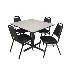 Cain Square Breakroom Table and Chair Package, Cain 48" Square X-Base Breakroom Table with 4 Restaurant Stack Chairs